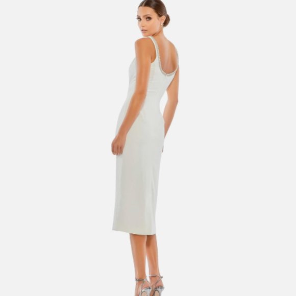 MAC DUGGAL 26681 JEWELED SCOOP NECK FITTED WHITE MIDI DRESS sz 8 - Picture 2 of 5